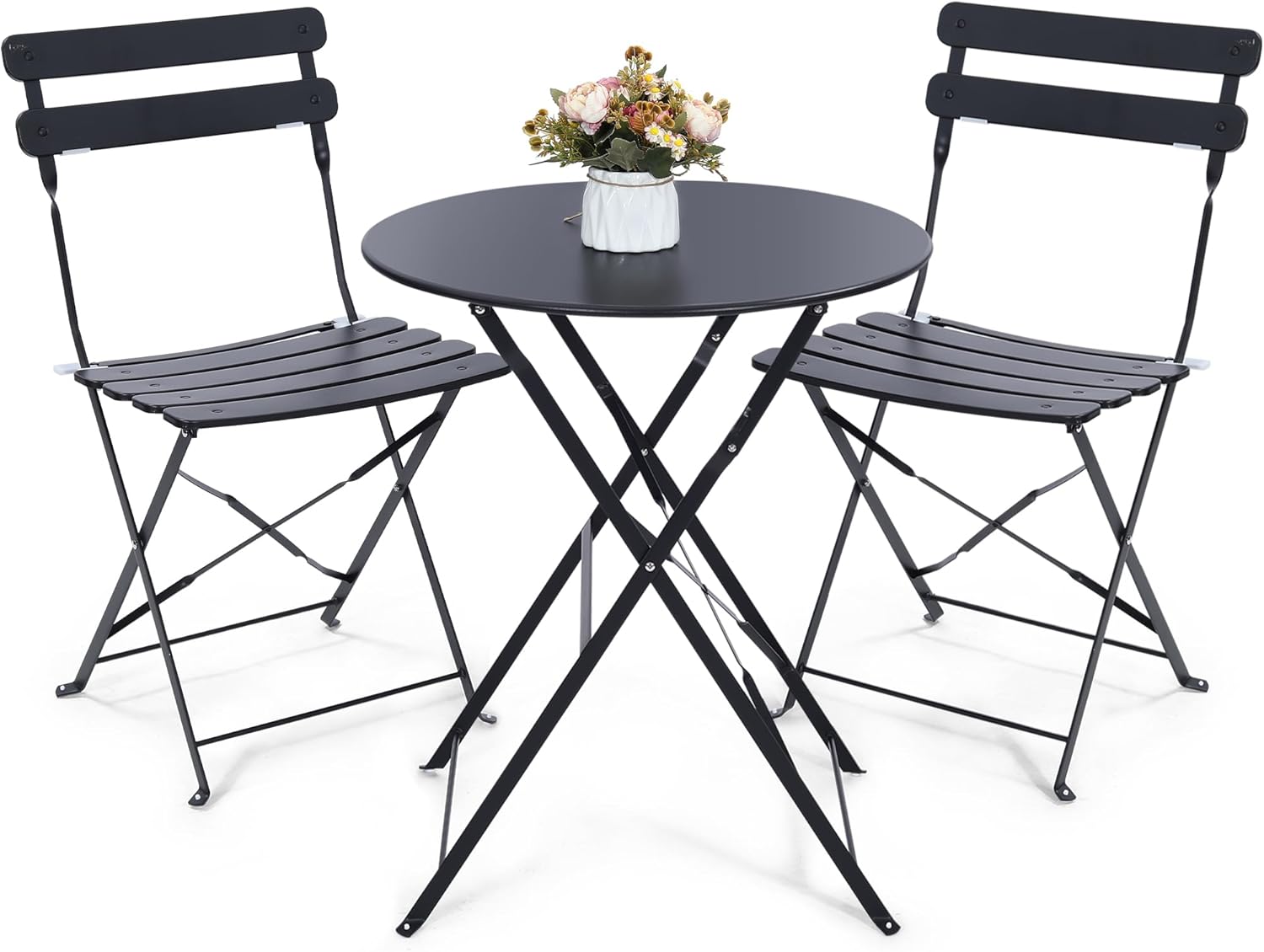 Outdoor Furniture Sofa - Space-saving black 3-piece foldable outdoor bistro
